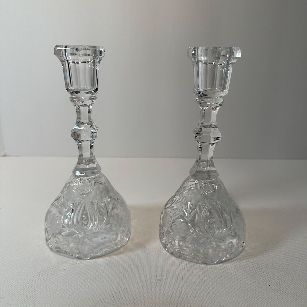 Elegant German Lead Crystal Dual 7” Candle Holder Pair - Taper & Votive Sides